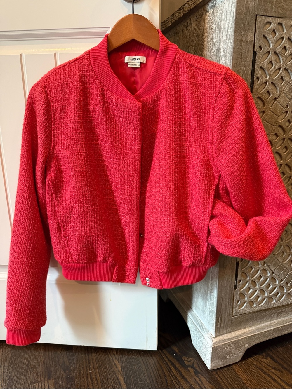 Like New Jason Wu Vibrant Red/Coral Tweed Bomber Jacket Medium